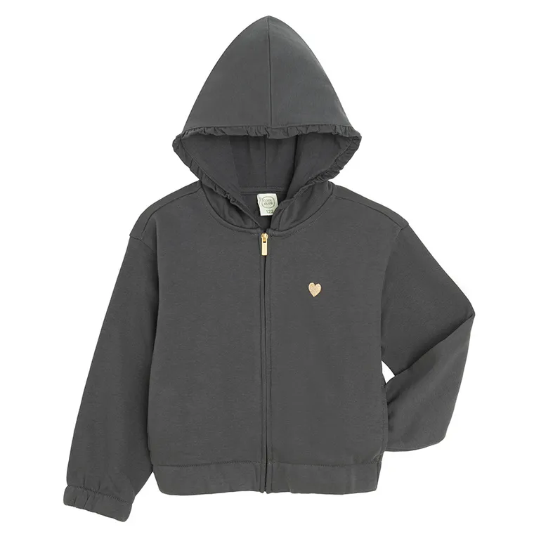 Cool Club, Bluza dziewczęca z kapturem, rozpinana, crop top, szara