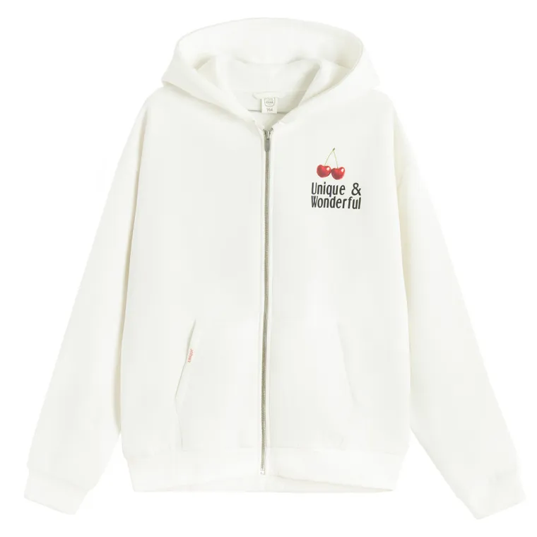 Cool Club, Bluza dziewczęca z kapturem, rozpinana, ocieplana, biała