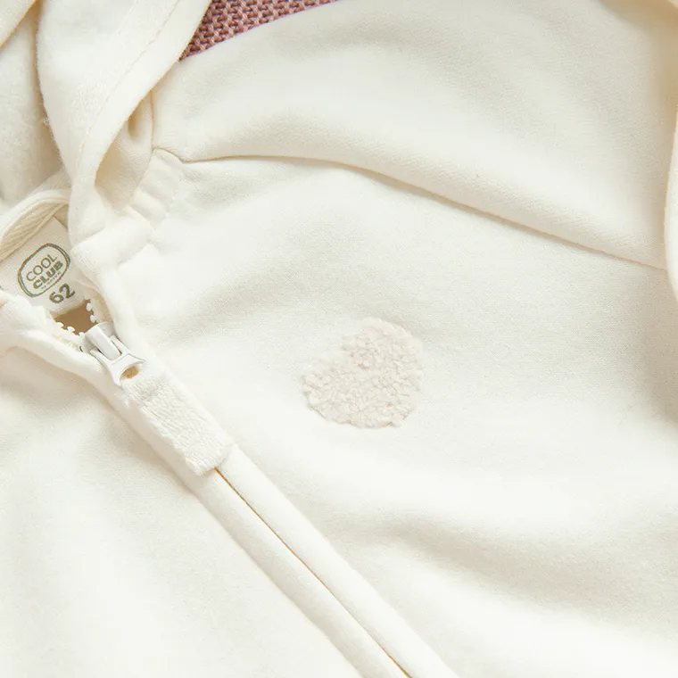 Cool Club, Bluza dziewczęca z kapturem, rozpinana, ocieplana, ecru