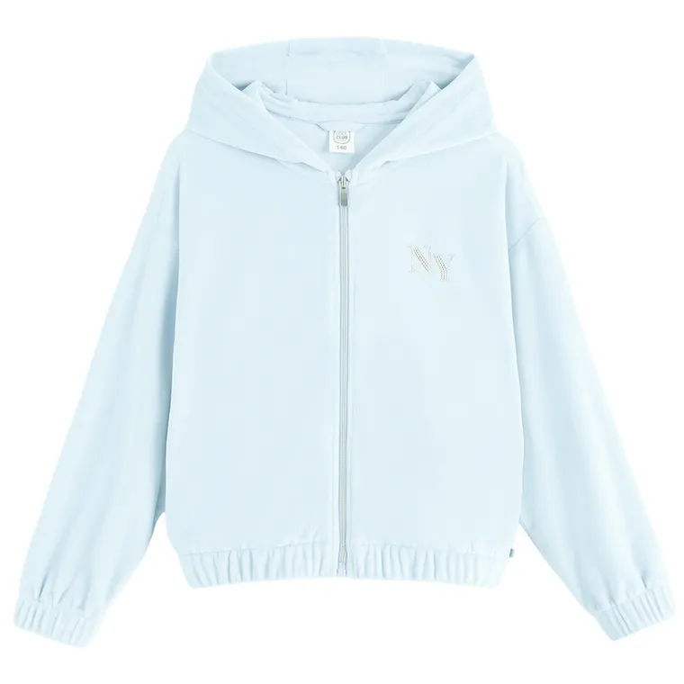 Cool Club, Bluza dziewczęca z kapturem, rozpinana, welurowa, niebieska