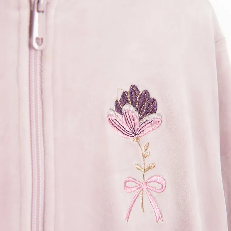 Cool Club, Bluza dziewczęca z kapturem, rozpinana, welurowa, różowa