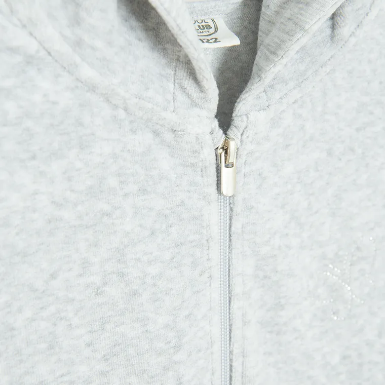 Cool Club, Bluza dziewczęca z kapturem, rozpinana, welurowa, szara