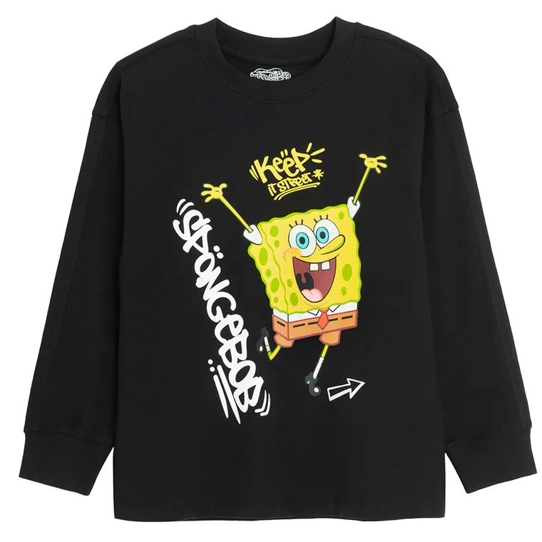Cool Club, Bluzka chłopięca z długim rękawem, czarna, SpongeBob