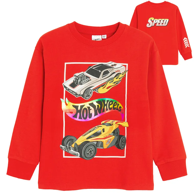 Cool Club, Bluzka chłopięca z długim rękawem, czerwona, Hot Wheels