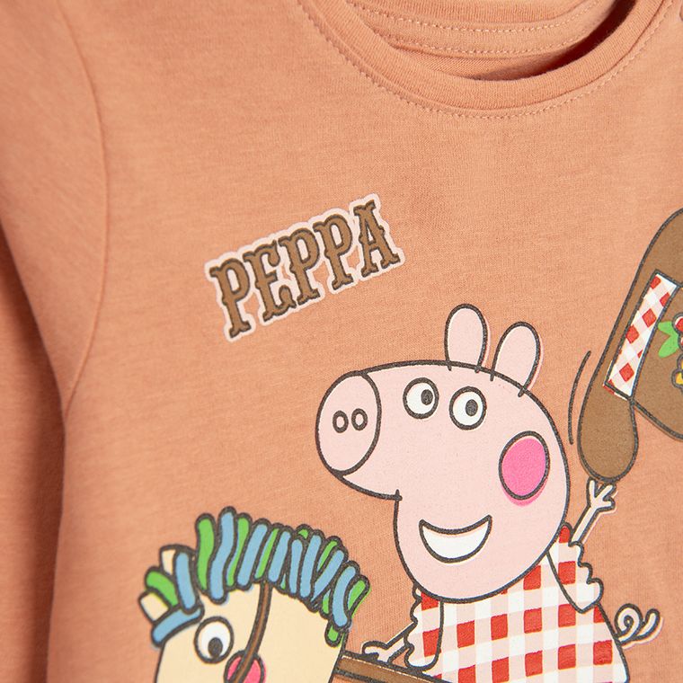 Cool Club, Bluzka dziewczęca z długim rękawem, brązowa, Świnka Peppa