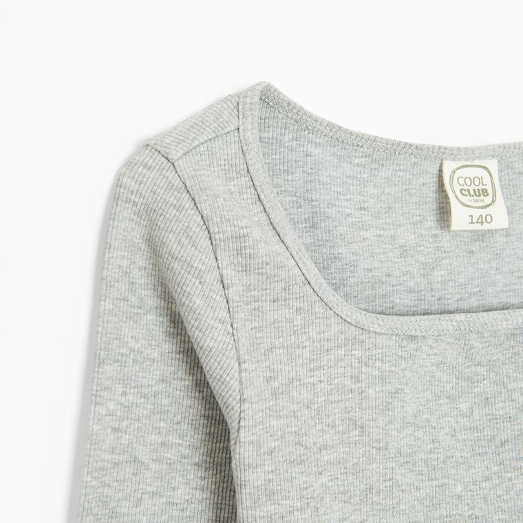Cool Club, Bluzka dziewczęca z długim rękawem, crop top, prążkowana, szara melanż