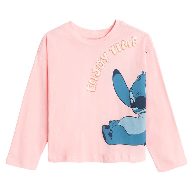 Cool Club, Bluzka dziewczęca z długim rękawem, crop top, różowa, Lilo i Stitch