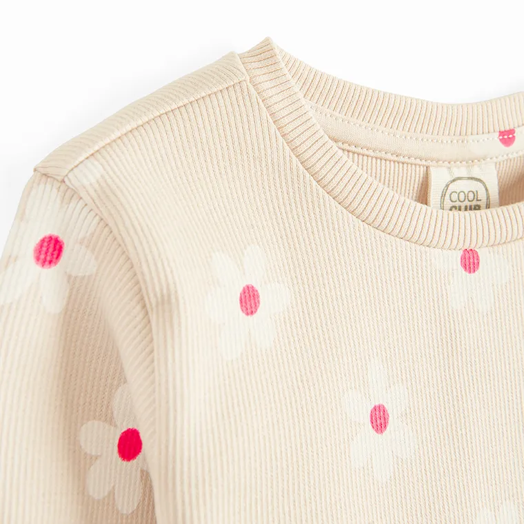 Cool Club, Bluzka dziewczęca z długim rękawem, prążkowana, beżowa