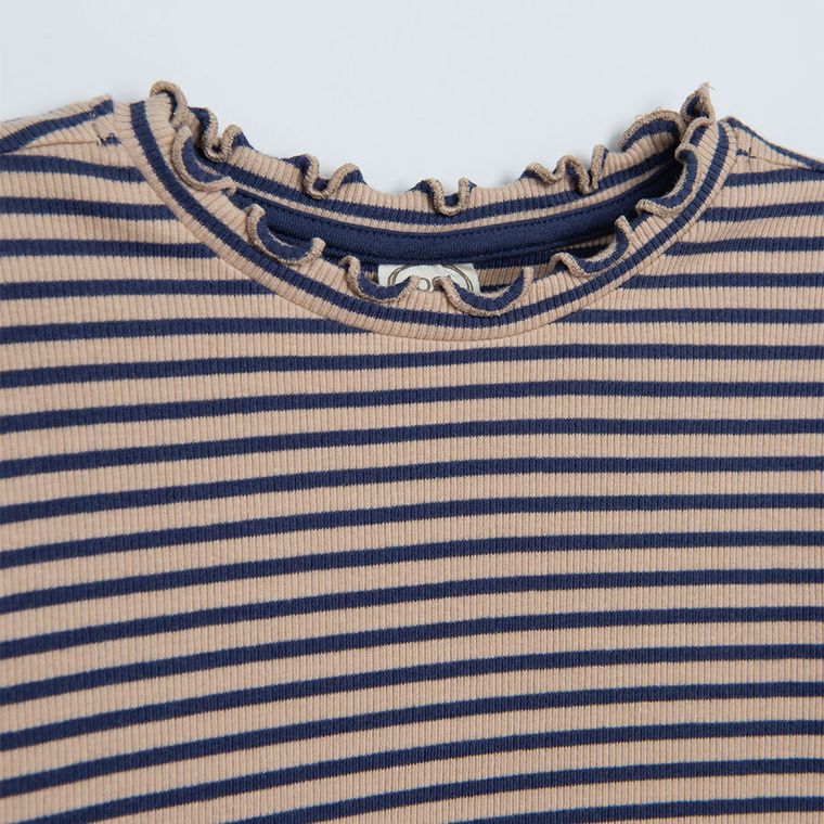 Cool Club, Bluzka dziewczęca z długim rękawem, prążkowana, beżowo-granatowa