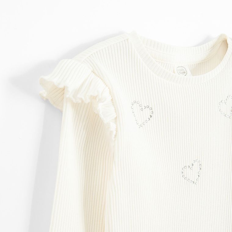 Cool Club, Bluzka dziewczęca z długim rękawem, prążkowana, biała