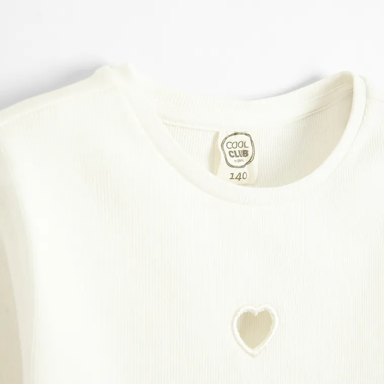 Cool Club, Bluzka dziewczęca z długim rękawem, prążkowana, biała
