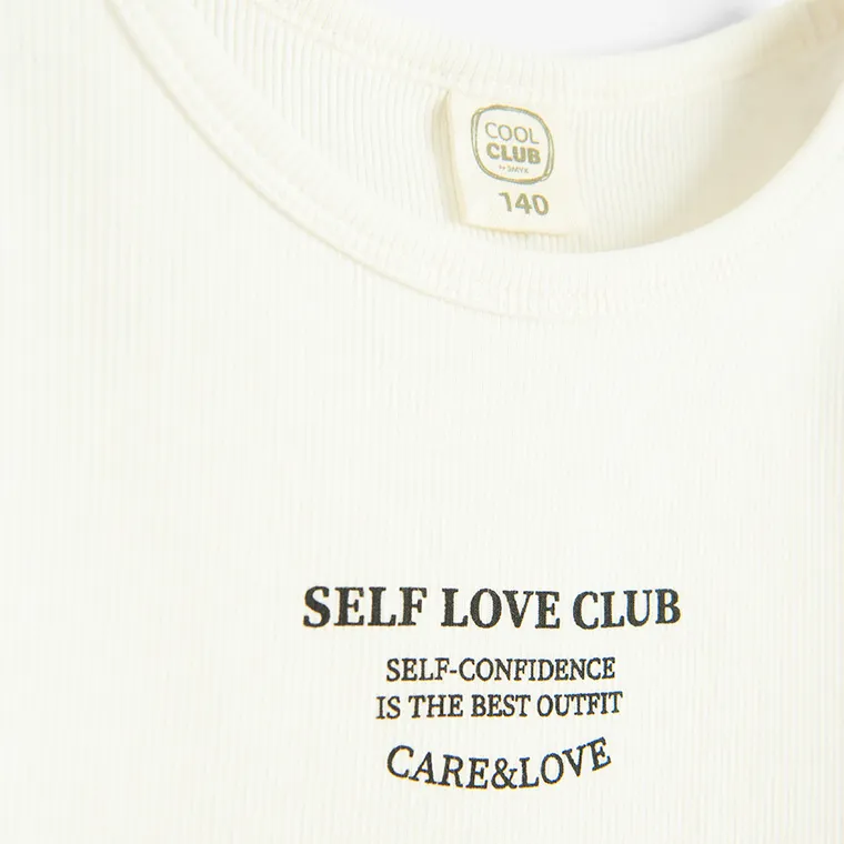 Cool Club, Bluzka dziewczęca z długim rękawem, prążkowana, biała