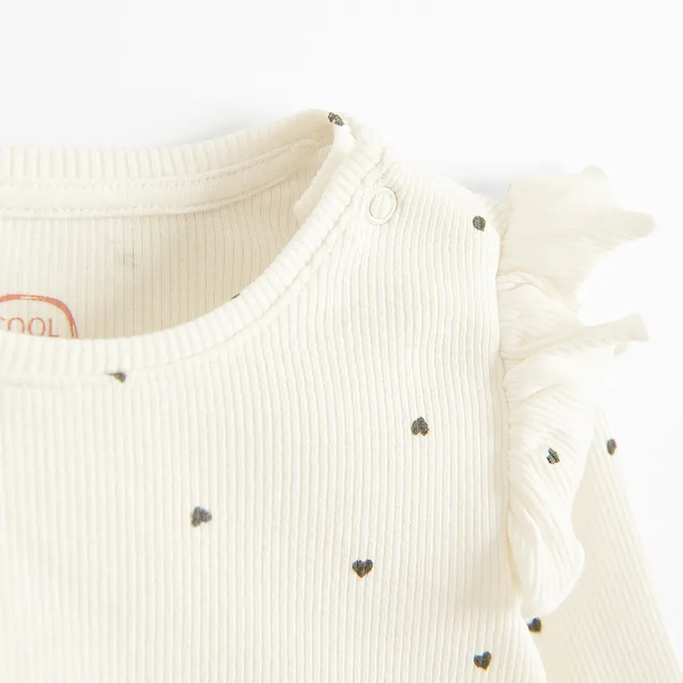 Cool Club, Bluzka dziewczęca z długim rękawem, prążkowana, biała
