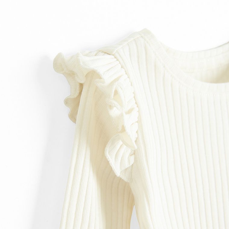 Cool Club, Bluzka dziewczęca z długim rękawem, prążkowana, biała