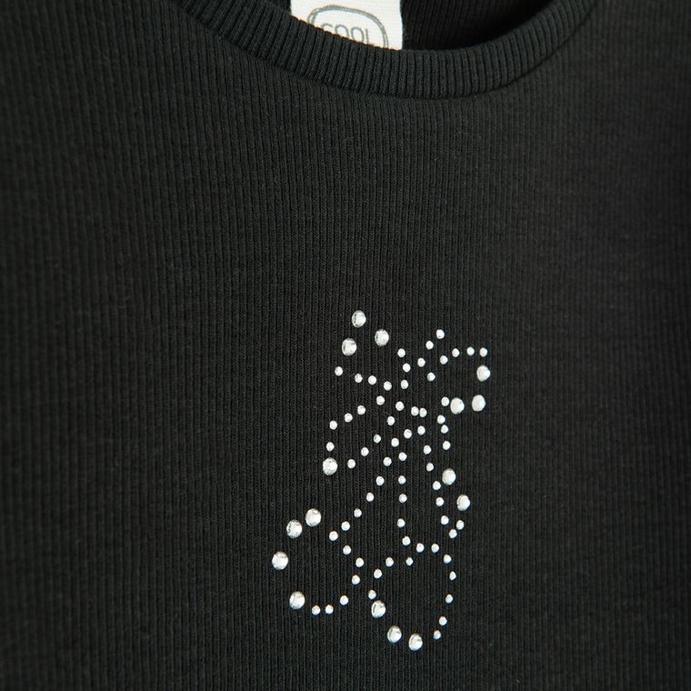 Cool Club, Bluzka dziewczęca z długim rękawem, prążkowana, czarna