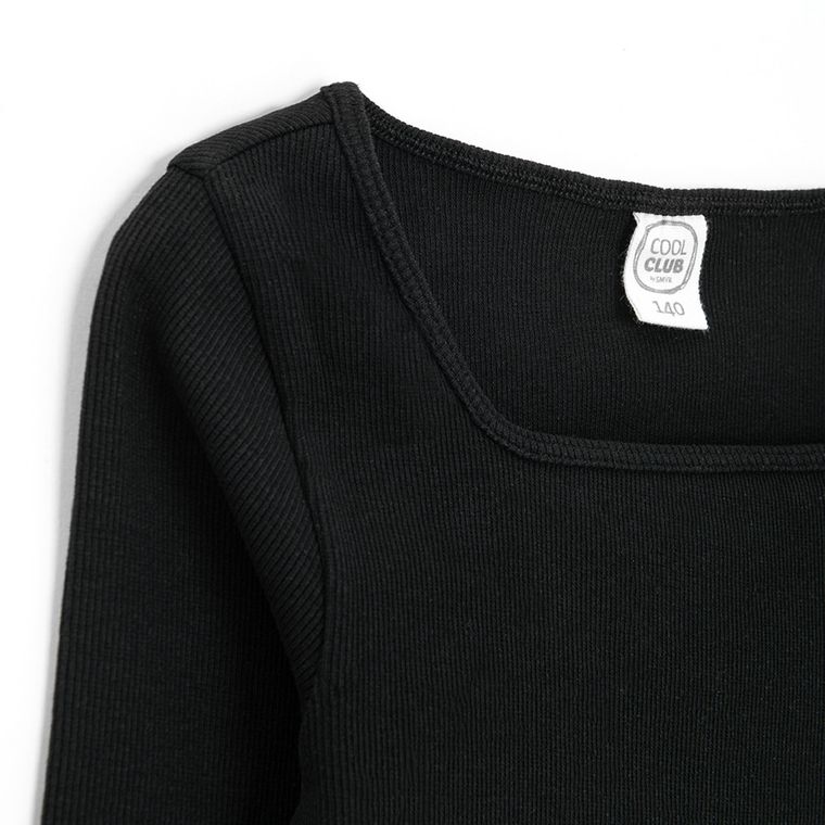 Cool Club, Bluzka dziewczęca z długim rękawem, prążkowana, czarna
