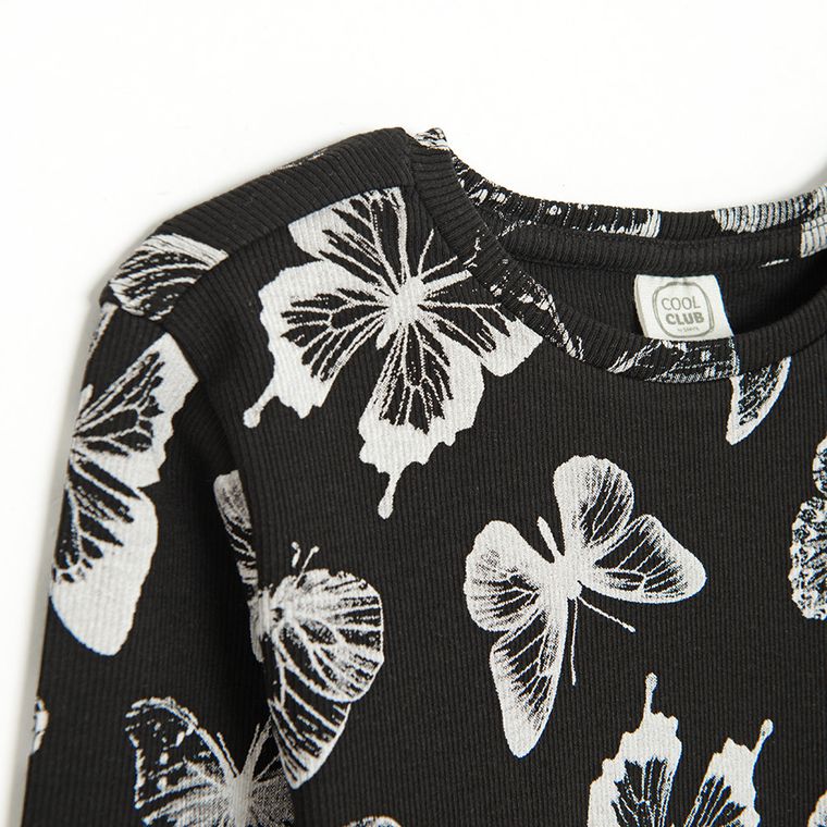 Cool Club, Bluzka dziewczęca z długim rękawem, prążkowana, czarna