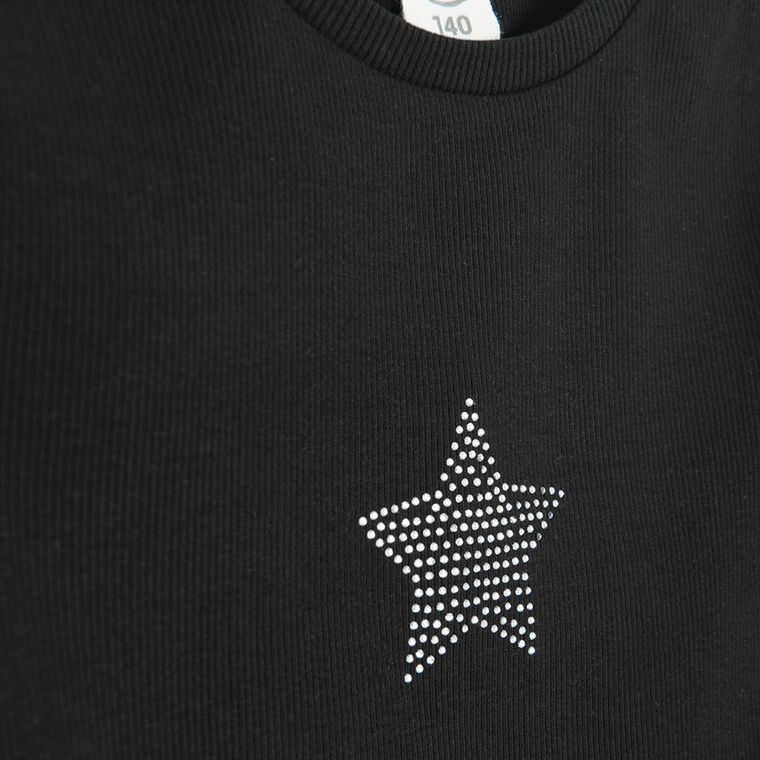 Cool Club, Bluzka dziewczęca z długim rękawem, prążkowana, czarna