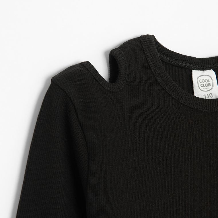 Cool Club, Bluzka dziewczęca z długim rękawem, prążkowana, czarna
