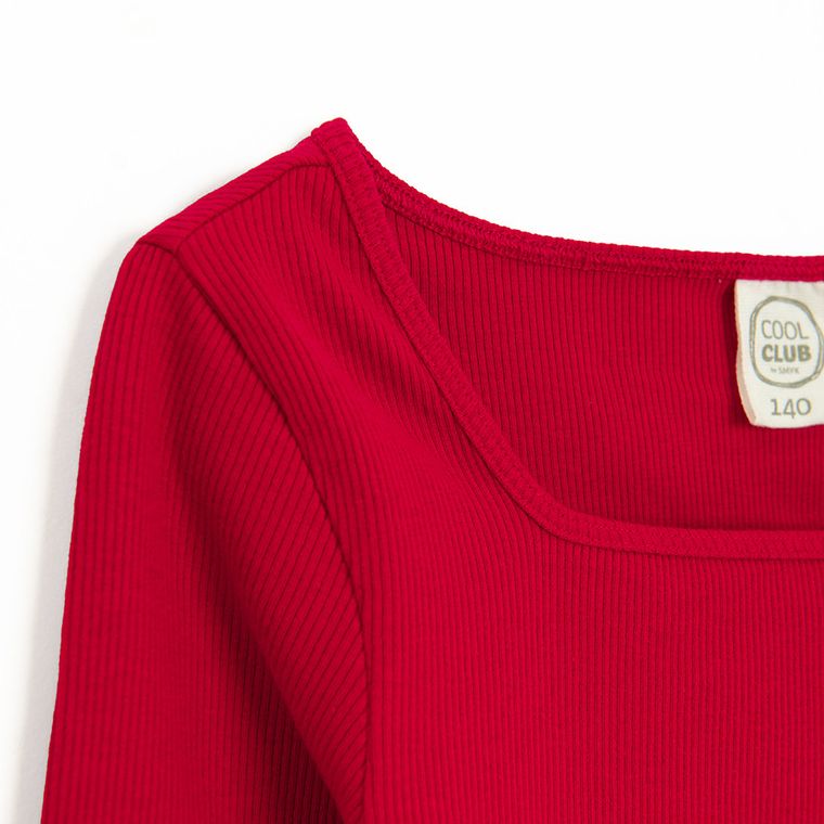 Cool Club, Bluzka dziewczęca z długim rękawem, prążkowana, czerwona