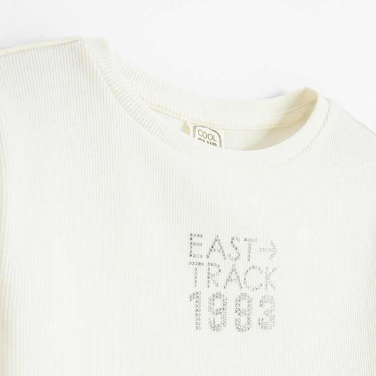 Cool Club, Bluzka dziewczęca z długim rękawem, prążkowana, ecru