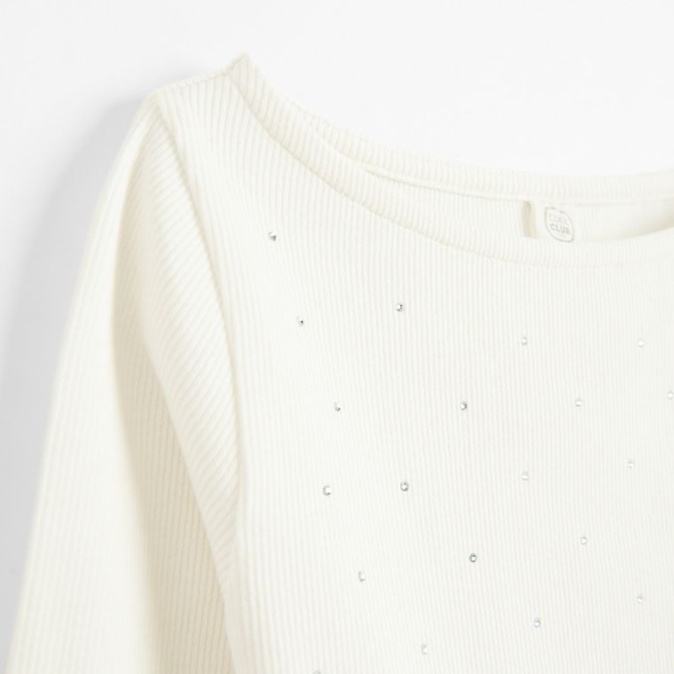 Cool Club, Bluzka dziewczęca z długim rękawem, prążkowana, ecru