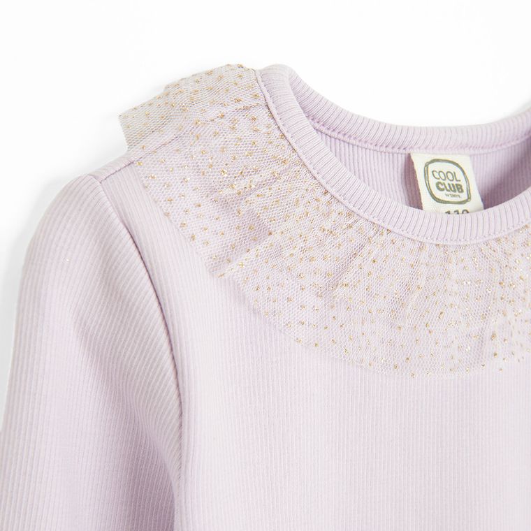 Cool Club, Bluzka dziewczęca z długim rękawem, prążkowana, fioletowa