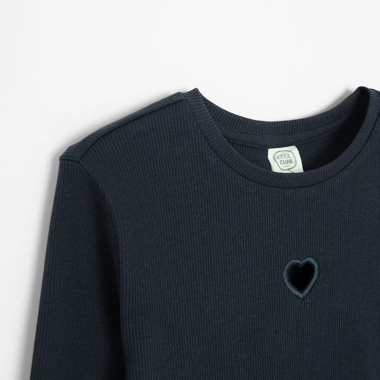 Cool Club, Bluzka dziewczęca z długim rękawem, prążkowana, granatowa