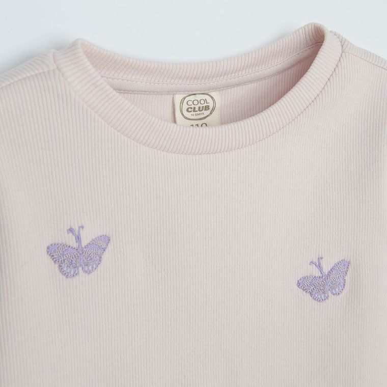 Cool Club, Bluzka dziewczęca z długim rękawem, prążkowana, jasnofioletowa