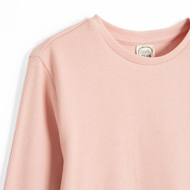 Cool Club, Bluzka dziewczęca z długim rękawem, prążkowana, różowa