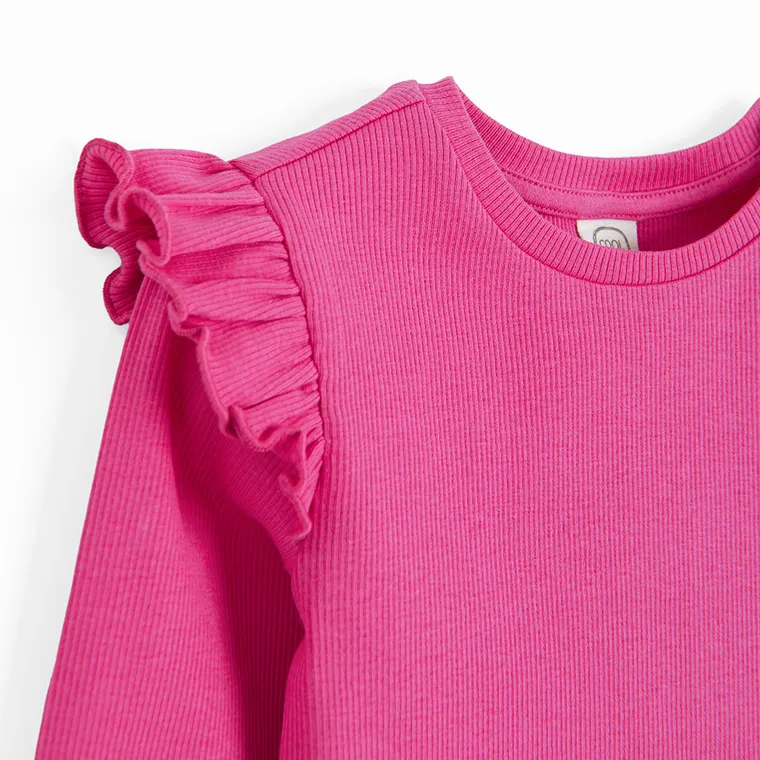 Cool Club, Bluzka dziewczęca z długim rękawem, prążkowana, różowa