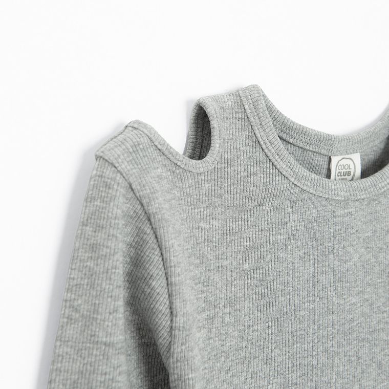 Cool Club, Bluzka dziewczęca z długim rękawem, prążkowana, szara