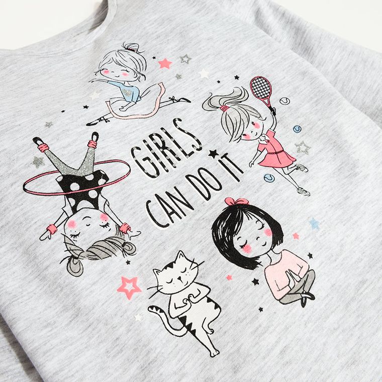 Cool Club, Bluzka dziewczęca z długim rękawem, szara, Girls can do it