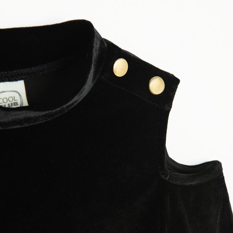 Cool Club, Bluzka dziewczęca z długim rękawem, welurowa, czarna