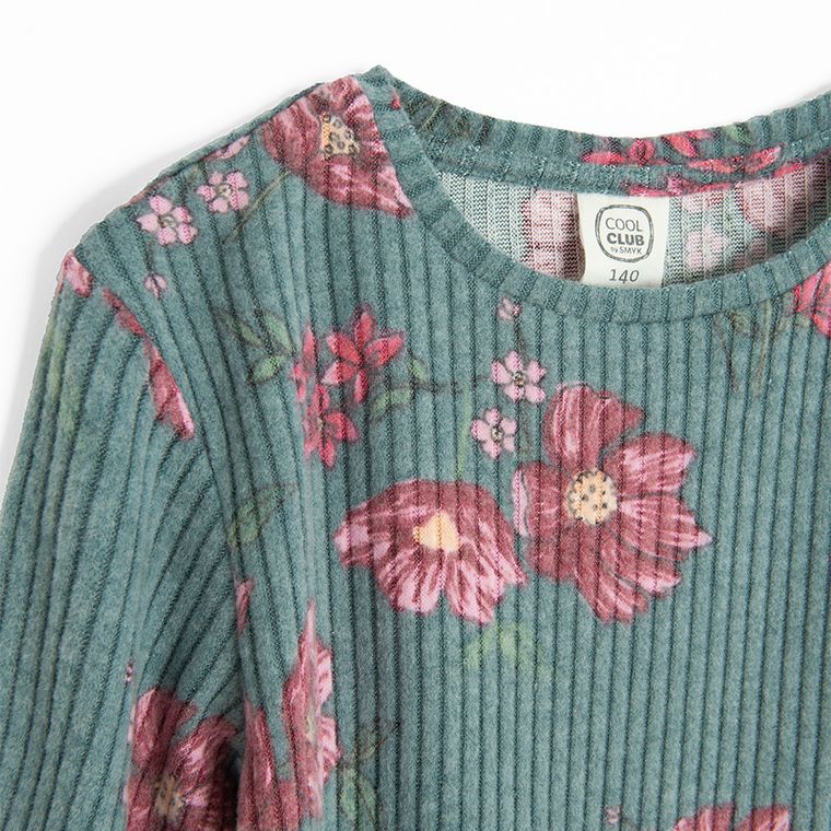 Cool Club, Bluzka dziewczęca z długim rękawem, welurowa, zielona