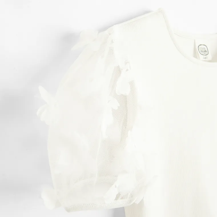 Cool Club, Bluzka dziewczęca z krótkim rękawem, prążkowana, biała