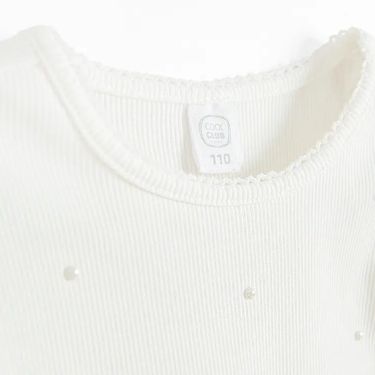 Cool Club, Bluzka dziewczęca z krótkim rękawem, prążkowana, biała