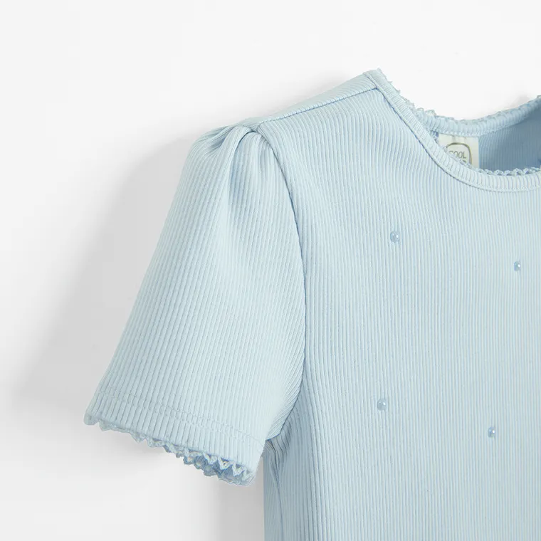 Cool Club, Bluzka dziewczęca z krótkim rękawem, prążkowana, niebieska