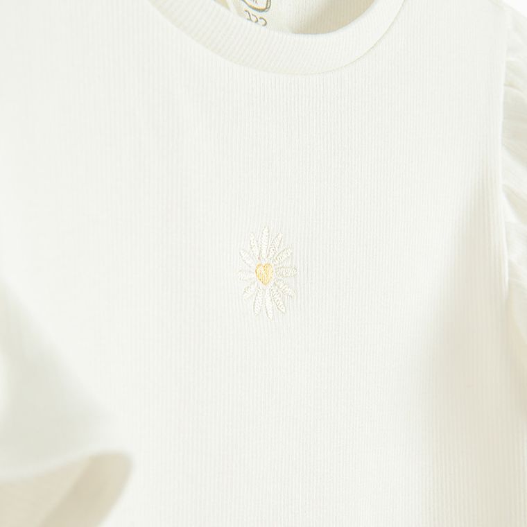 Cool Club, Bluzka dziewczęca z krótkim rękawem, prążkowana, prążkowana, biała