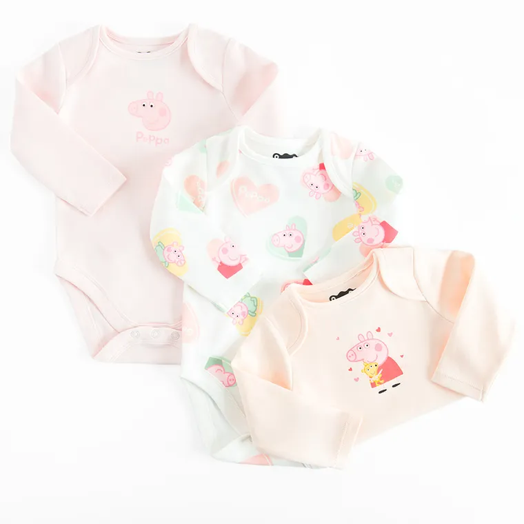 Cool Club, Body dziewczęce z długim rękawem, mix, Świnka Peppa, zestaw, 3 szt.