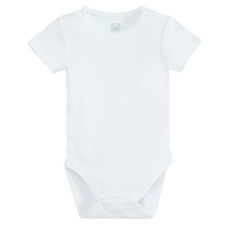 Cool Club, Body dziewczęce z krótkim rękawem, prążkowane, białe, różowe, zestaw, 2 szt.