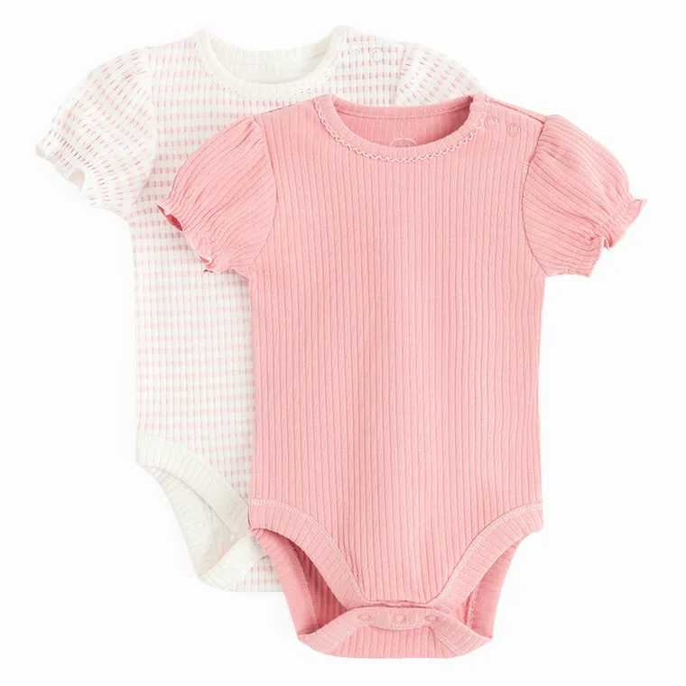 Cool Club, Body dziewczęce z krótkim rękawem, prążkowane, różowe, zestaw, 2 szt.