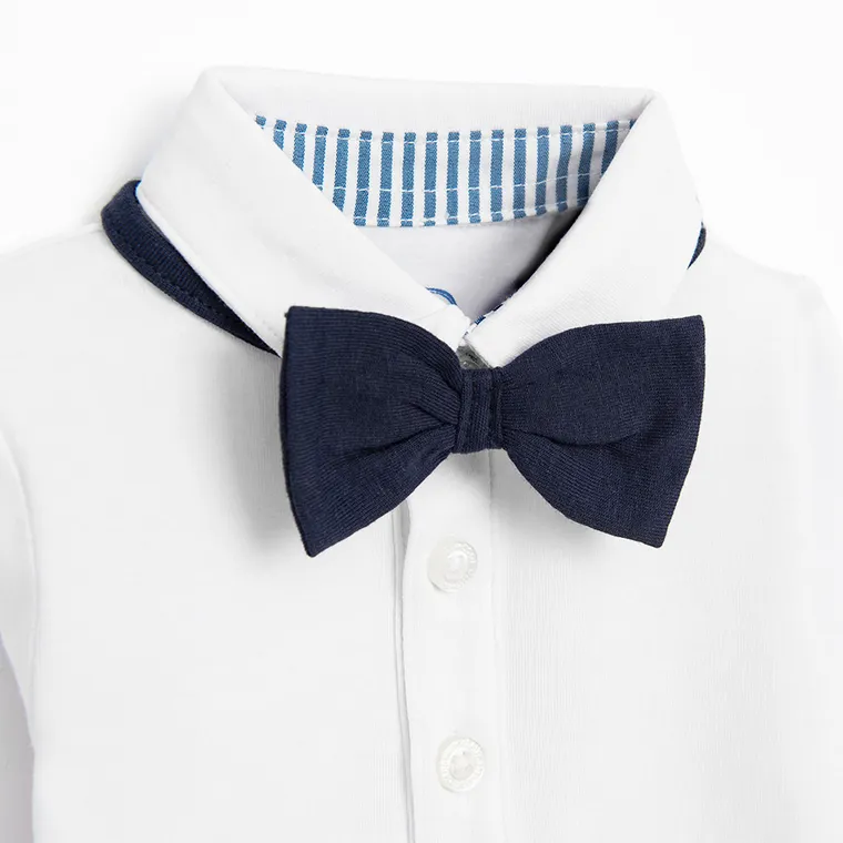 Cool Club, Body koszulowe z długim rękawem, Mucha, biały, granatowy