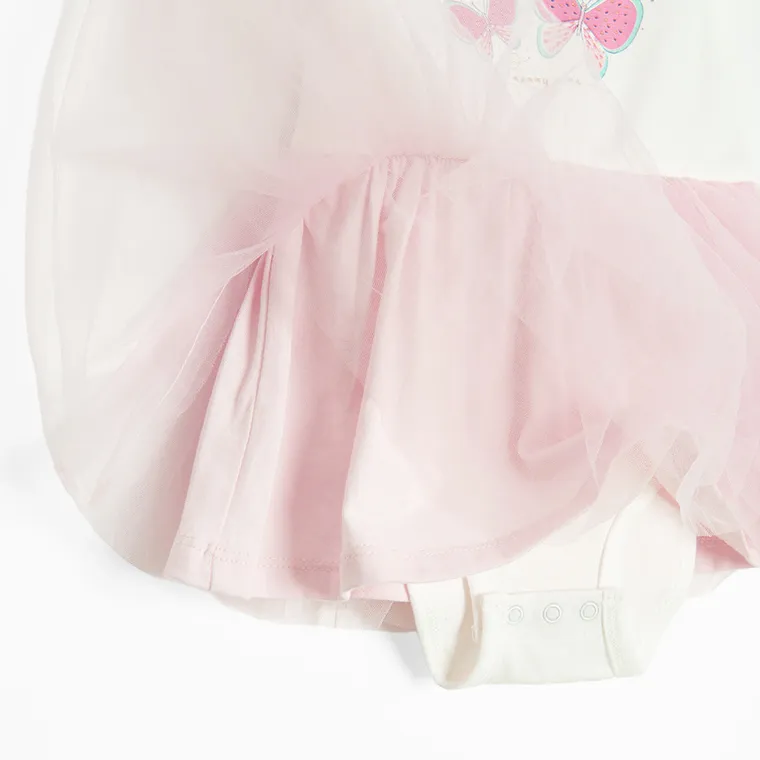 Cool Club, Body sukienka dziewczęce z krótkim rękawem, biało-różowe