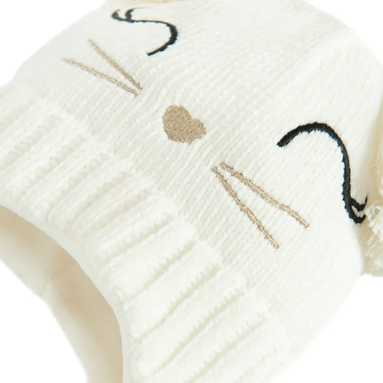 Cool Club, Czapka dziewczęca z pomponami, ecru