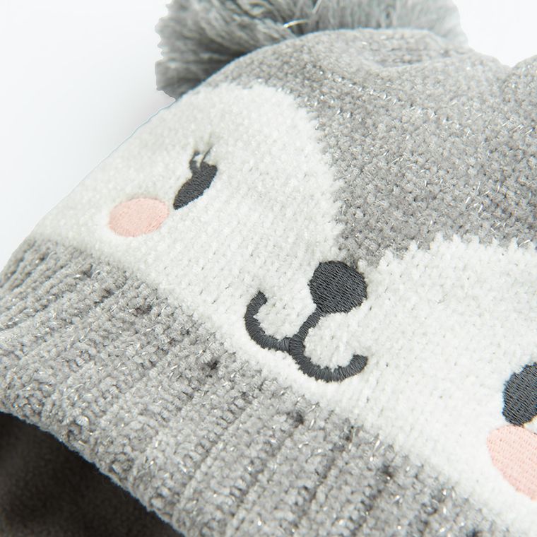 Cool Club, Czapka dziewczęca z pomponami, wiązana, szara