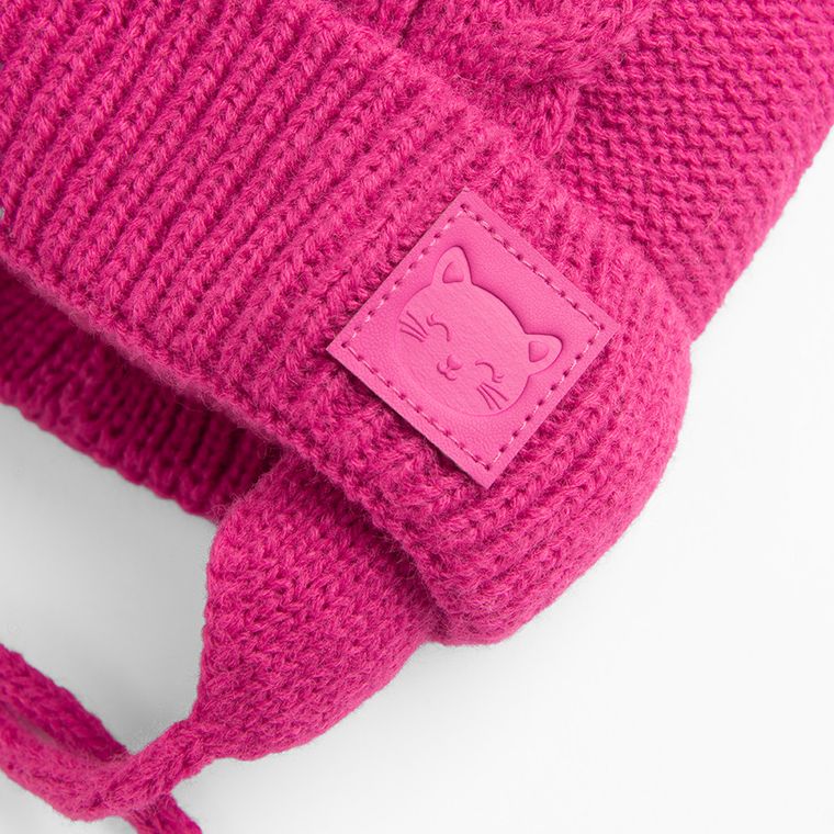 Cool Club, Czapka dziewczęca z pomponem, wiązana, różowa