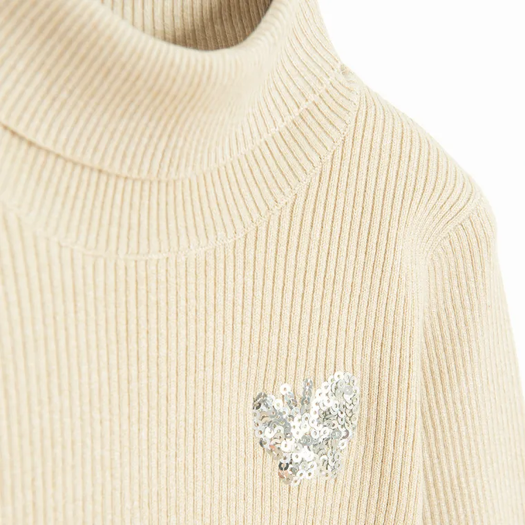 Cool Club, Golf dziewczęcy, prążkowany, beżowy