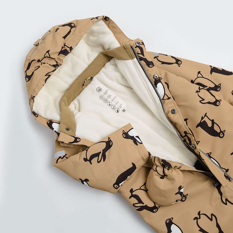 Cool Club, Kombinezon dziecięcy z kapturem, jasnobrązowy, wypełnienie PrimaLoft