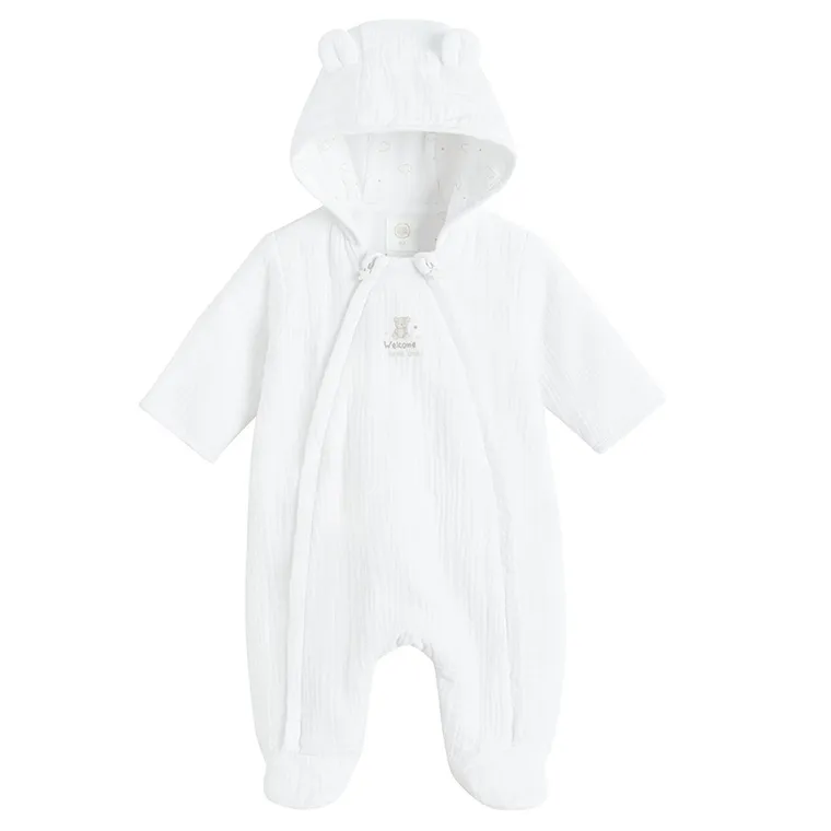 Cool Club, Kombinezon przejściowy niemowlęcy z kapturem, muślinowy, biały